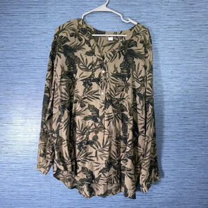 Old Navy Green‎ Safari Leaves Button Tunic Style Blouse Shirt XXL